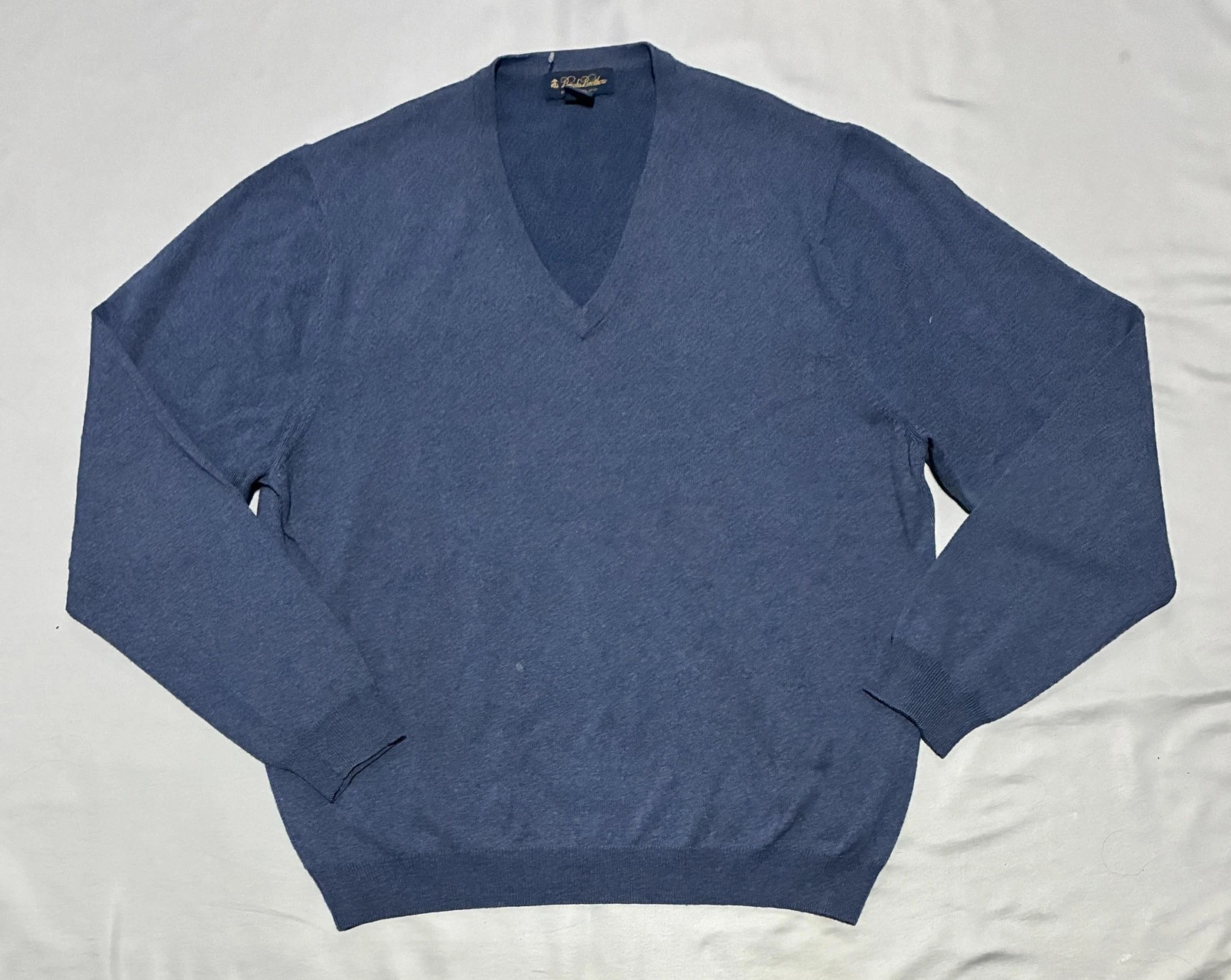 Brooks Brothers Sweater Mens Large Blue V Neck Merino Wool Lightweight Pullover