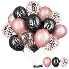 Black Rose Gold Happy 40th Birthday Balloons, 15 Pieces 40th Birthday Decorat...