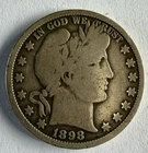 1898 O Barber Half Dollar, Very Good Condition, Low Mintage 874,000, ASW .36169