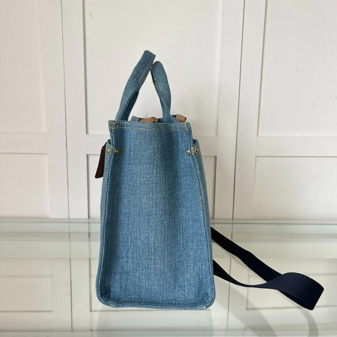 Coach Denim Cargo Tote Bag Leather 2Way Crossbody Indigo CR657