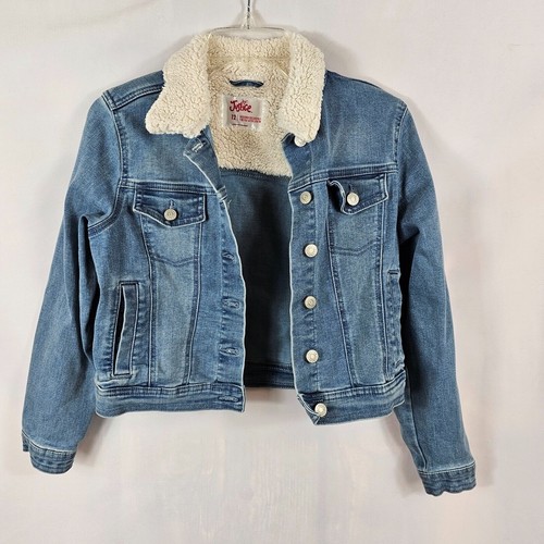 Justice Big Girls Jean Jacket Coat 12 Denim Blue Faux Fur Collar Sherpa Teen - Picture 2 of 13