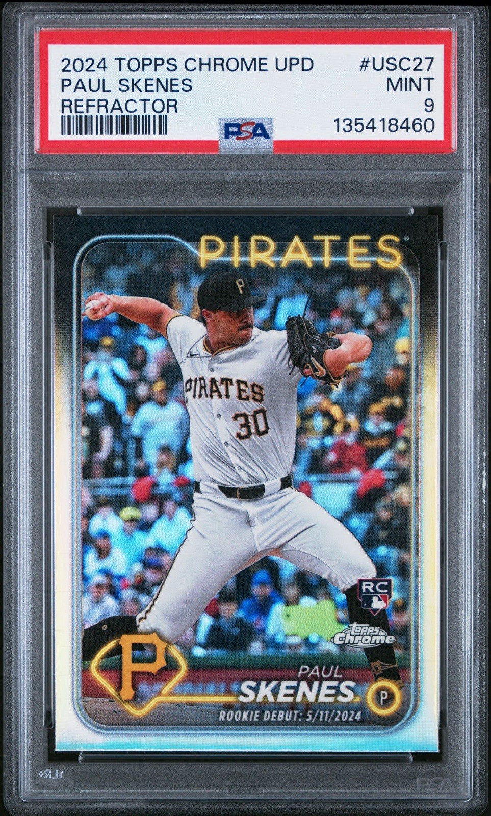 ⚾ Paul Skenes 2024 Topps Chrome Update RC Refractor PSA 9 Rookie USC27 Pirates