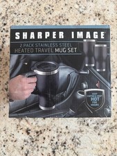 Sharper Image 2 PACK 14oz Stainless 12V Heated Travel Coffee Mug Set -Black