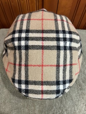 Vintage Burberry Hat Size 7 1/2 Wool Flat Cap Newsboy Leather Band