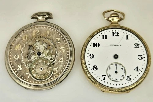2 As Is Antique 14k Gold Filled Hamilton Waltham Pocket Watch Lot