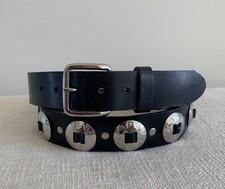 Mens Western Concho Belt Sz 44 Black Leather Silver Tone Hardware Made in USA