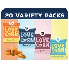 LOVE CORN Sea Salt, BBQ, Cheddar Snacks - 20 Pack, Gluten Free, NON-GMO