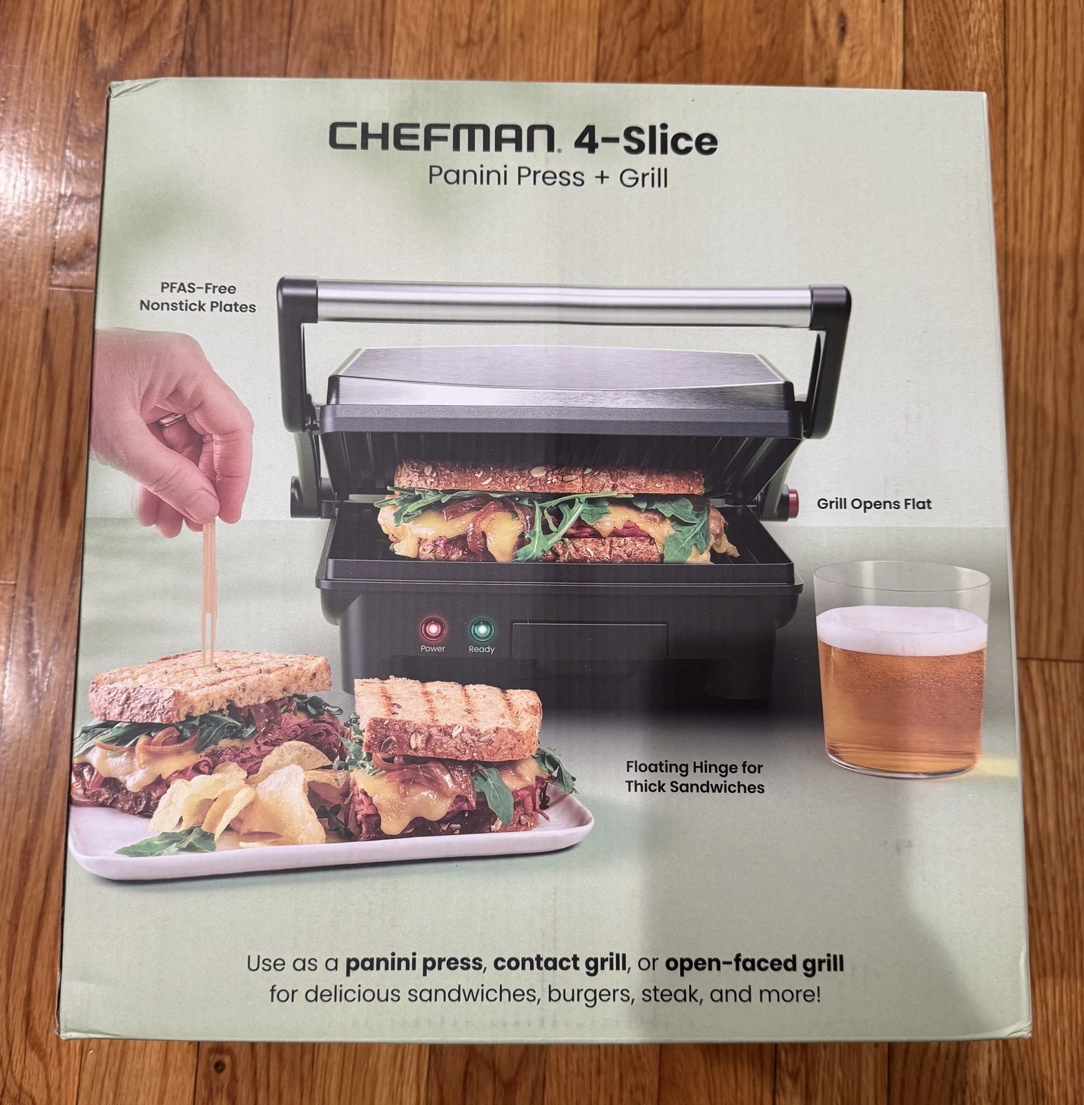 Chefman Panini Press 3 in 1 4 Slice Grill & Gourmet Sandwich Maker - Black