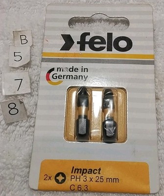 2pc FELO 636119 #3 PHILLIPS ×1'' IMPACT DRIVER BITS MADE IN GERMANY
