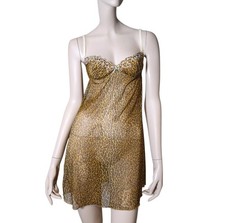Vintage Rare D&G Mesh Leopard Slip Mini Dress Size S New Deadstock