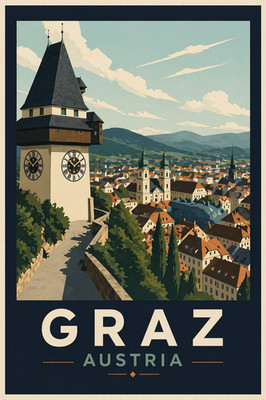 GRAZ AUSTRIA TRAVEL POSTER *2X3 FRIDGE MAGNET* EUROPE CITY MIDDLE AGES STYRIA