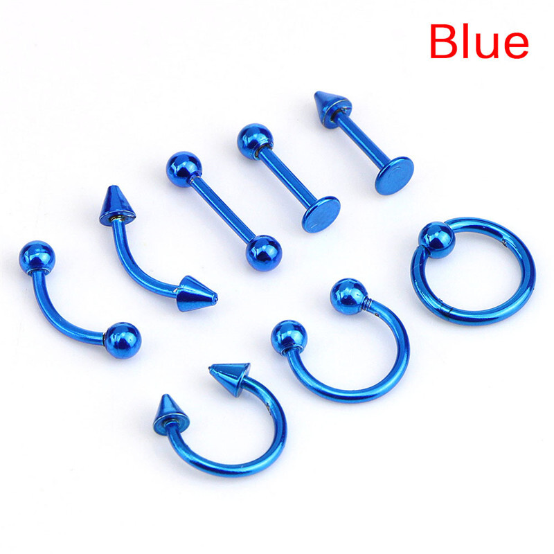 8PCS 16G Stainless Steel Helix Piercing Jewelry Ear Eyebrow Nose Lip