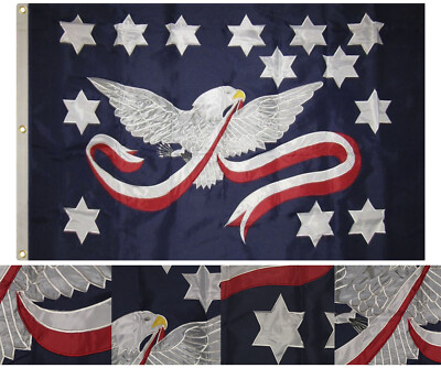 3x5 Embroidered Sewn Whiskey Rebellion Synthetic Cotton Flag 3'x5' 3 Clips