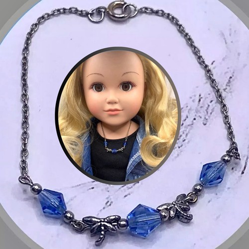 Silver Dragonfly Blue Glass Crystal Doll Necklace • 18 inch Fashion Doll Jewelry