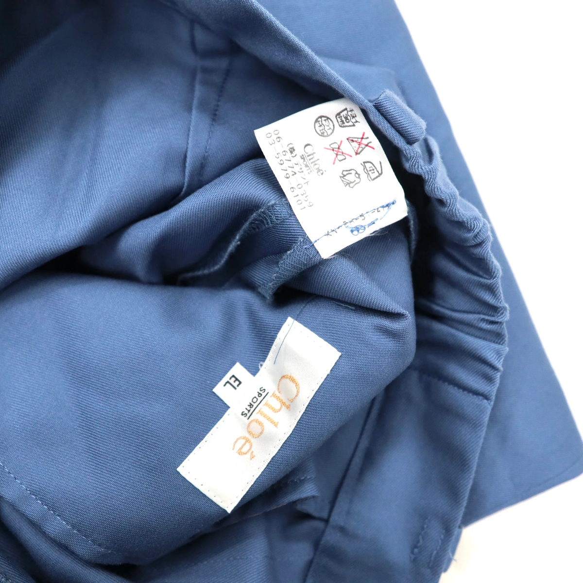 Chloe SPORTS 2 Tuck Easy Slacks Pants L Blue Cotton CHL8256 Chloe SPORTS 2 Tuck Easy Slacks Pants L Blue Cotton CHL8256