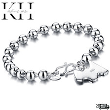 Sterling Silver 4MM-10M Italian Bead Ball Chain Bracelet- Handmade Bead Italian