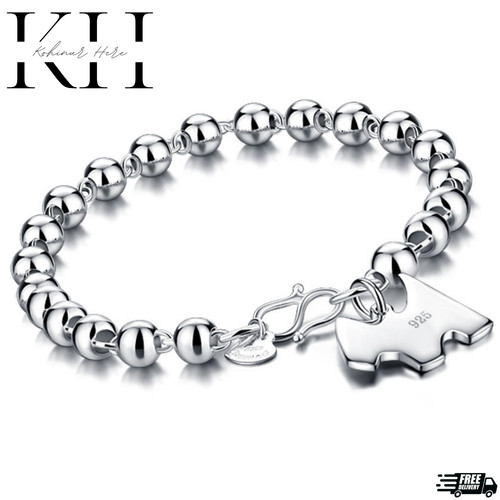 Sterling Silver 4MM-10M Italian Bead Ball Chain Bracelet- Handmade Bead Italian