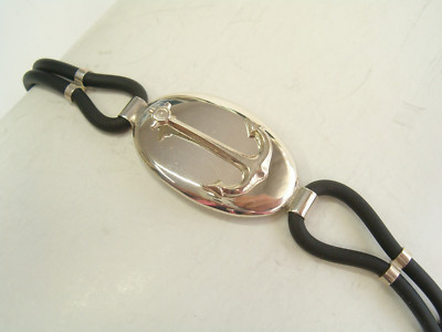 925 Silver and Rubber ANCHOR Bracelet - Bracelet - Navy -