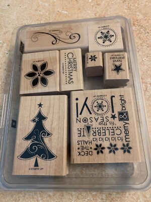 Stampin’ Up! “SEASON OF JOY” set of 8 CHRISTMAS Rubber Wood Mounted ...