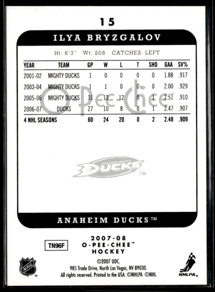 2007-08 O-Pee-Chee Micromotion Ilya Bryzgalov #15 - Image 2 of 2