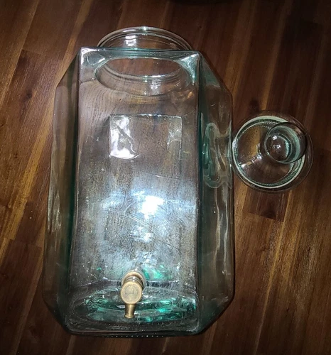 Green Glass Drink Dispenser Brass Spigot Made In Italy SVE 2Gallon Vintage