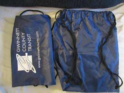  Lot of 2 Gwinnett County Transit Blue Backpack String Bag Pack Sack