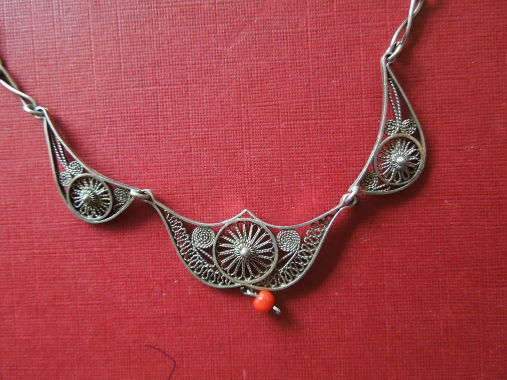 J2916 ANTIQUE  SOLID SILVER  FILIGREE  NECKLACE +… - image 3