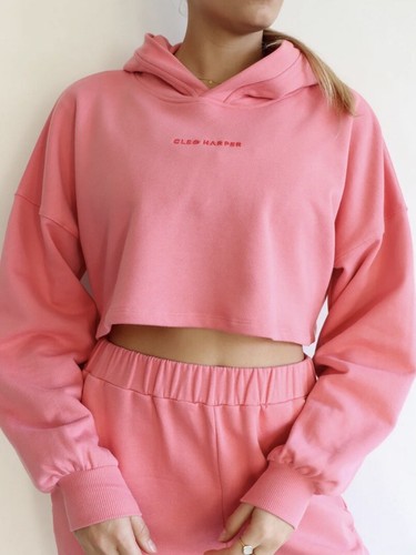 CLEO HARPER size L 14 pink logo cropped OPERA hoodie sweat Shirt - Picture 3 of 23