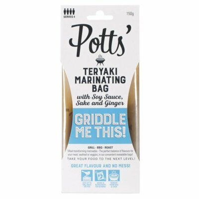 Potts Saucen Teryaki mit Sojasauce, Sake & Ingwer Marinierbeutel | 150g Beutel