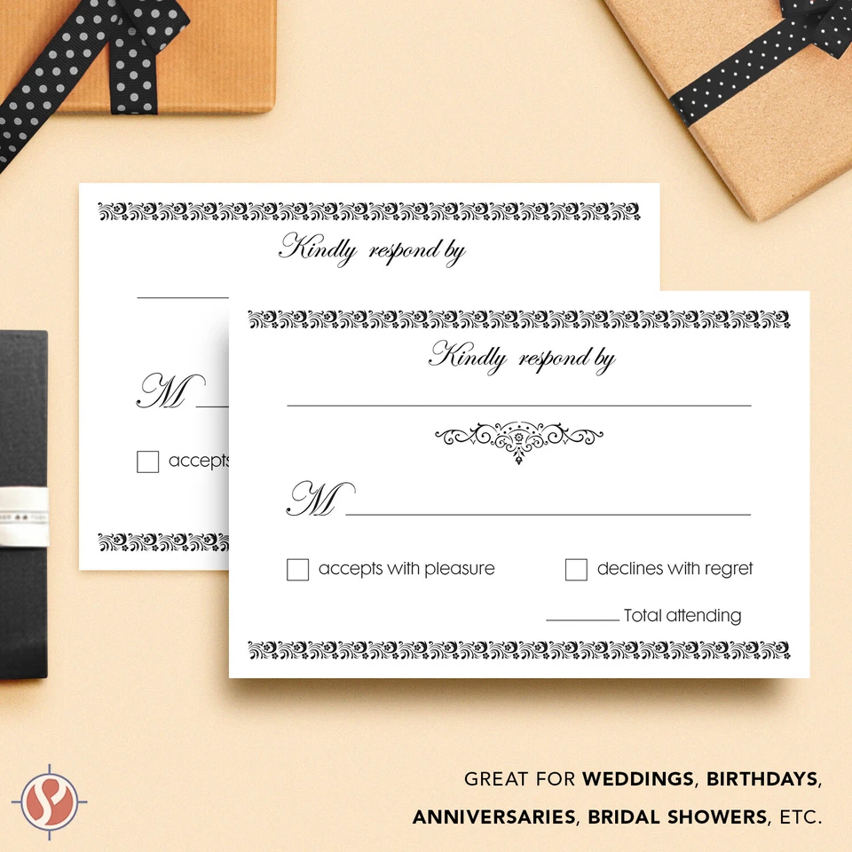 Tarjetas y sobres de devolución de boda RSVP, blancos, 4 x 6 (tamaño A6), 50 por paquete Foto 3 de 4