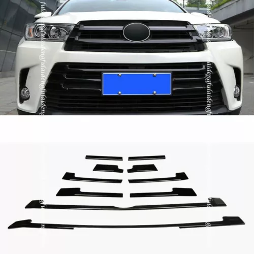 For Toyota Highlander 2017-2019 Piano Black Front Bumper Grille Grill Cover Trim - Picture 1 of 13