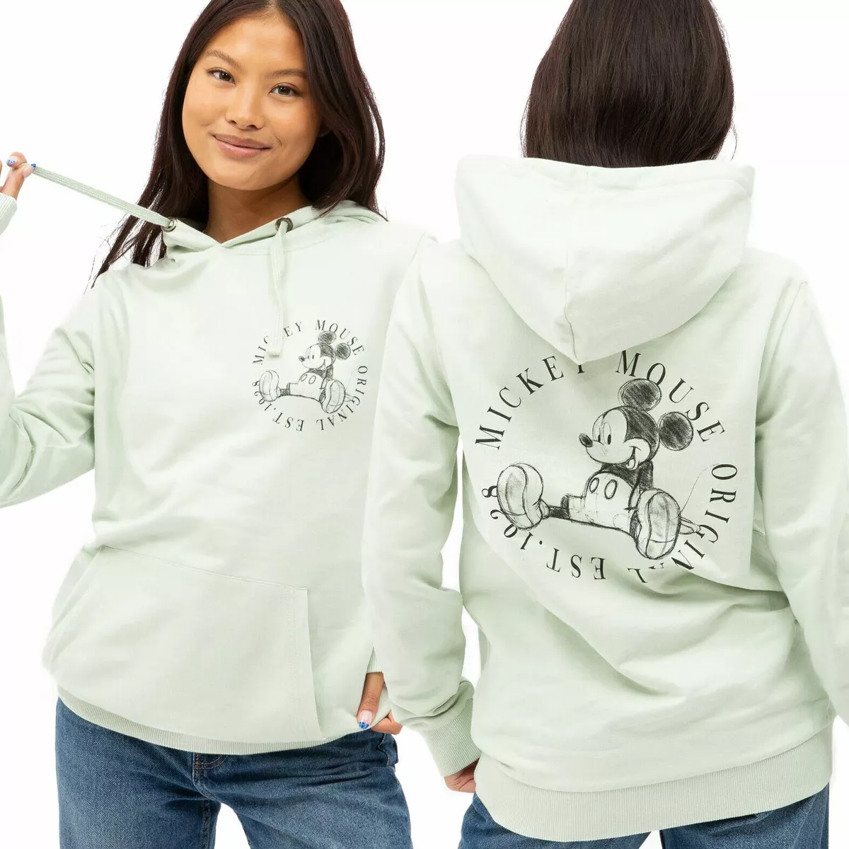 Official Disney Ladies Mickey Mouse Original Circle Est.1928 Hoodie Green S  - XL