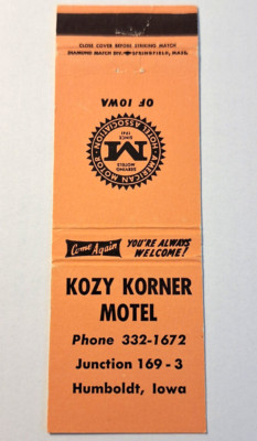 Vintage Matchbook: Kozy Korner Motel, Humboldt, IA