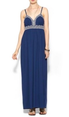 AUGUST SALT BLUE WOMEN'S EMBROIDERED MAXI PATIO DRESS NWT! S SMALL