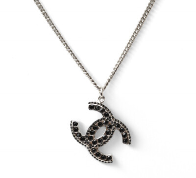 Chanel Necklace/Pendant CHANEL COCO Mark/Rhinestone Black/Silver