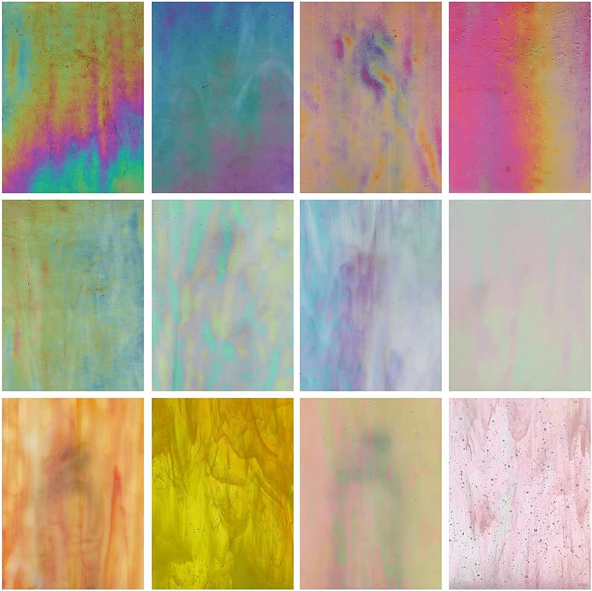 12 Sheets Iridescent Stained Glass Sheets for Mosaic Craft Cathedral