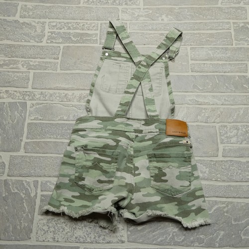 Lucky Brand Overall Shorts Size Youth Girls 10 Green Canvas Camo Raw Hem - Picture 4 of 7