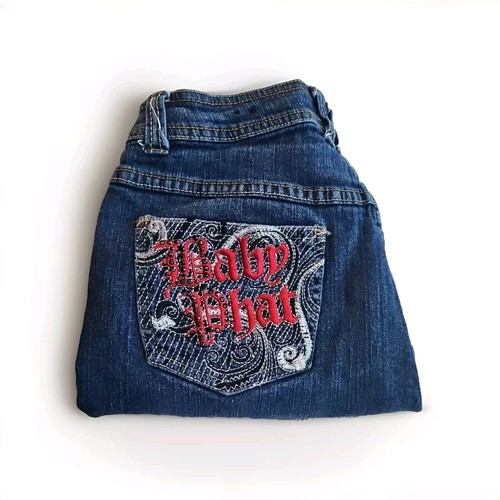 Baby Phat Girlz Vintage Embellished Logo Blue Jean Crop Capri Pants | Size 16 - Picture 2 of 14