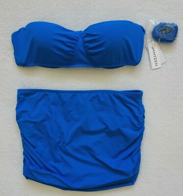 Jantzen Swimsuit Bandeau & Skirted Bikini 2 PC Women's Size 16 Blue Convertible