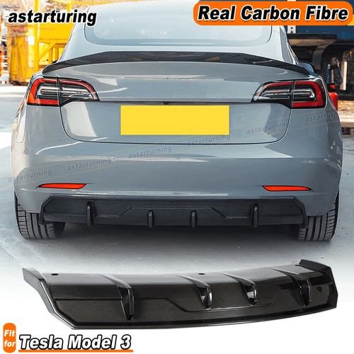 For Tesla Model 3 Sedan 2016-2023 REAL Carbon Rear Bumper Diffuser Lip Spoiler  - Picture 1 of 12