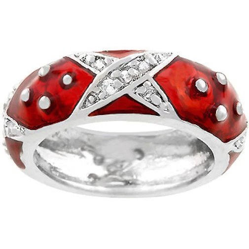 Red Enamel Eternity Ring Size 9 Band Criss Cross Stackable Silver Plated - Image 3 of 4