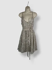 1. State Women's Pink V-Neck Sequined Sleeveless Fit & Flare Dress Size L