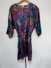 Vintage California Miss Womens Robe Floral Kimono Robe Belted Satin Large