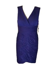 NWT ADRIANNA PAPELL Dress Women's 6 Purple Ruched Cocktail V- Neck Fully Lined