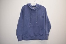 Calvin Klein Womens Blue Embroidered Logo Long Sleeve Pullover Hoodie Small