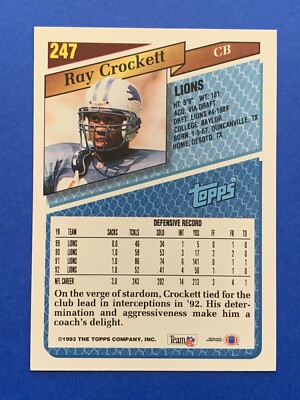 RAY CROCKETT Signed 1993 Topps 247 Lions Broncos Baylor Bears HOF