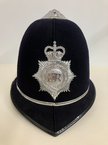 British Bobby Police Helmet Rose Top & Hertfordshire Constabulary Hat Vintage