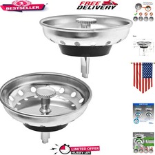 Stylish 2 Pack Kitchen Sink Strainer with Rubber Stopper   Fits Standard Drains