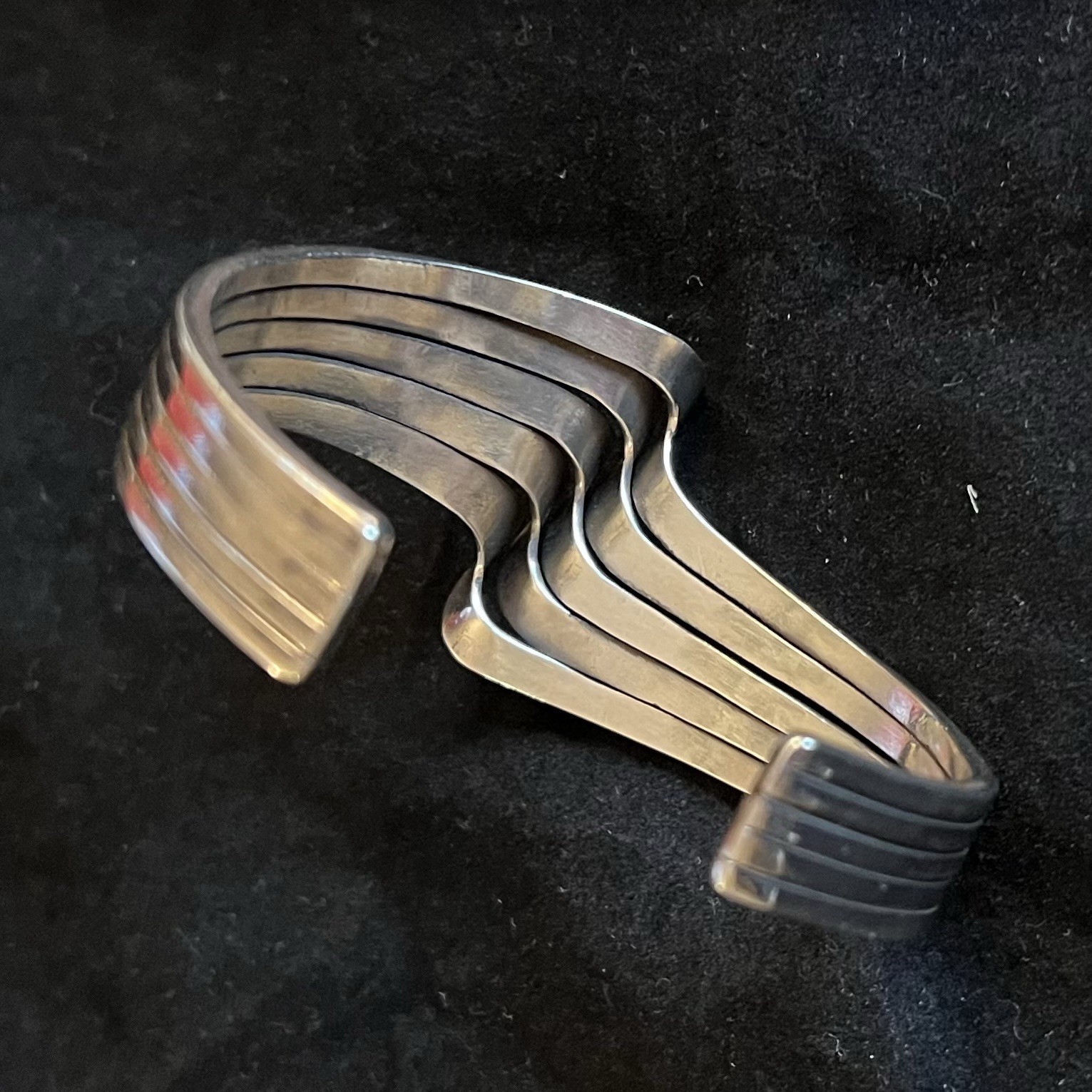 Sterling Silver Signed Wave Cuff Bracelet Modern … - image 7