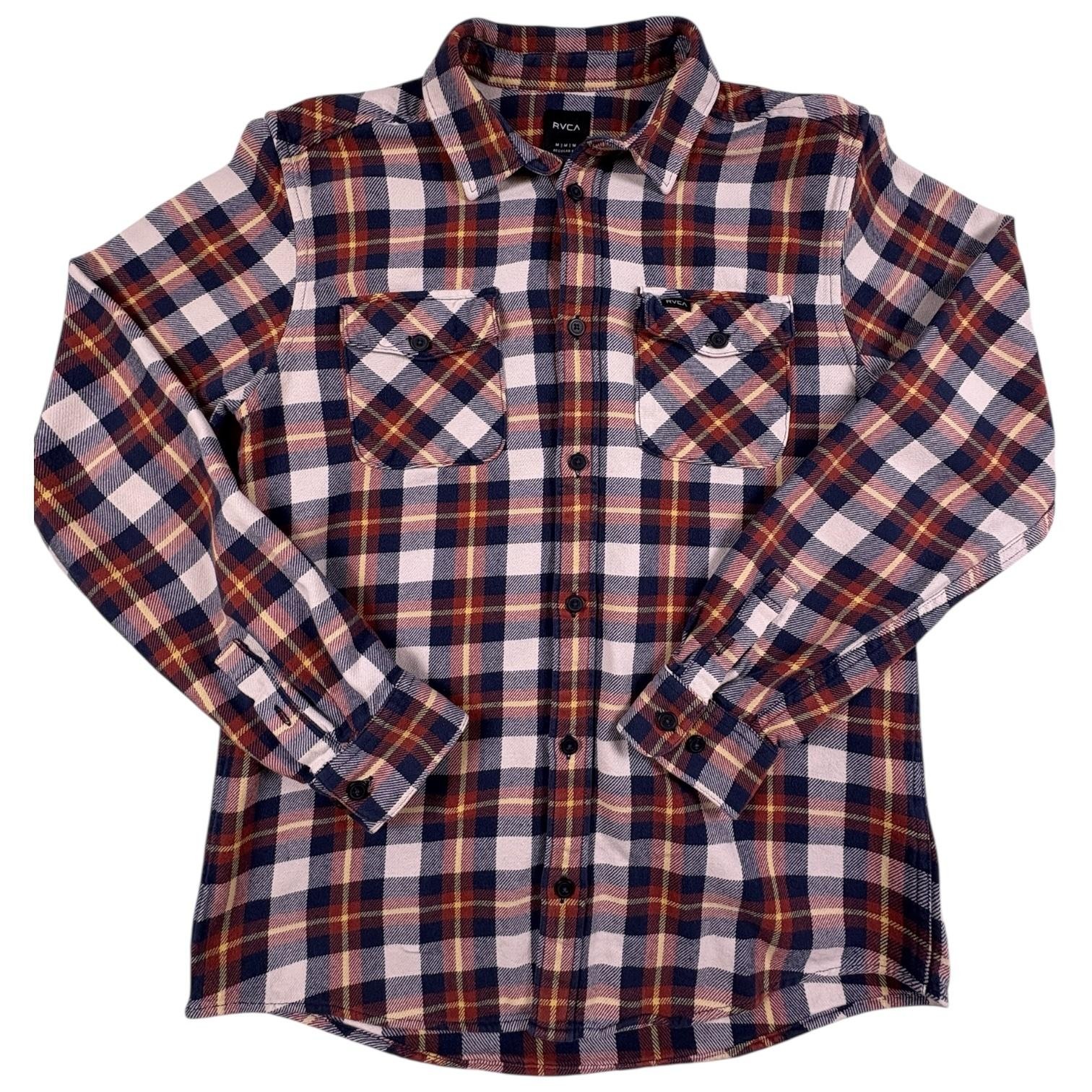 RVCA Shirt Mens Medium Blue Plaid Flannel Long Sleeve Button